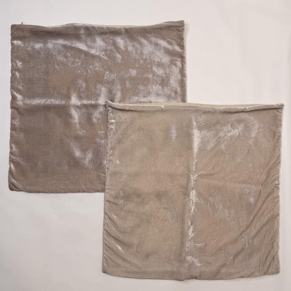 West Elm Pillow Cover Set 2 Gray Plush Velvet 24x24 Cotton Linen Square